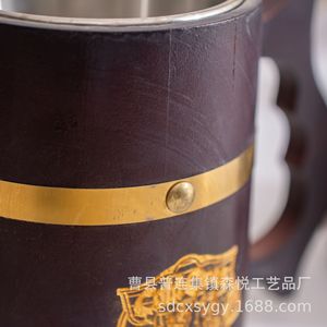 Wooden Beer <b>Mug</b> Stainless Steel Inner <b>Large</b> Capacity For Beer Party Use - Product Image 4