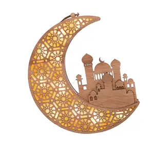 Eid 무바라크 휴일 파티 용품 라마단 축제 램프 조각 나무 달 모양 빛 장식 2023 새로운 디자인 EID 랜턴