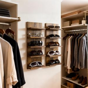 MyGift 5-Layer Modern Burnt <strong>Solid</strong> Wood Non-Folding Sunglasses Holder <strong>Rack</strong> Wall-Mounted Eyewear Display Stand - Product Image 2