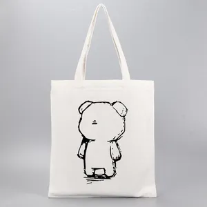 Customize Logo Funny Bear Print 34 * 38cm 14OZ 100% Cotton Canvas Hang Bag With Heat Transfer Technique