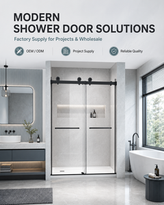 Porte de <span class=keywords><strong>douche</strong></span> <span class=keywords><strong>coulissante</strong></span> sans cadre style grange chromée, poignée simple, verre trempé, sur mesure, fournisseur en gros - Product Image 2
