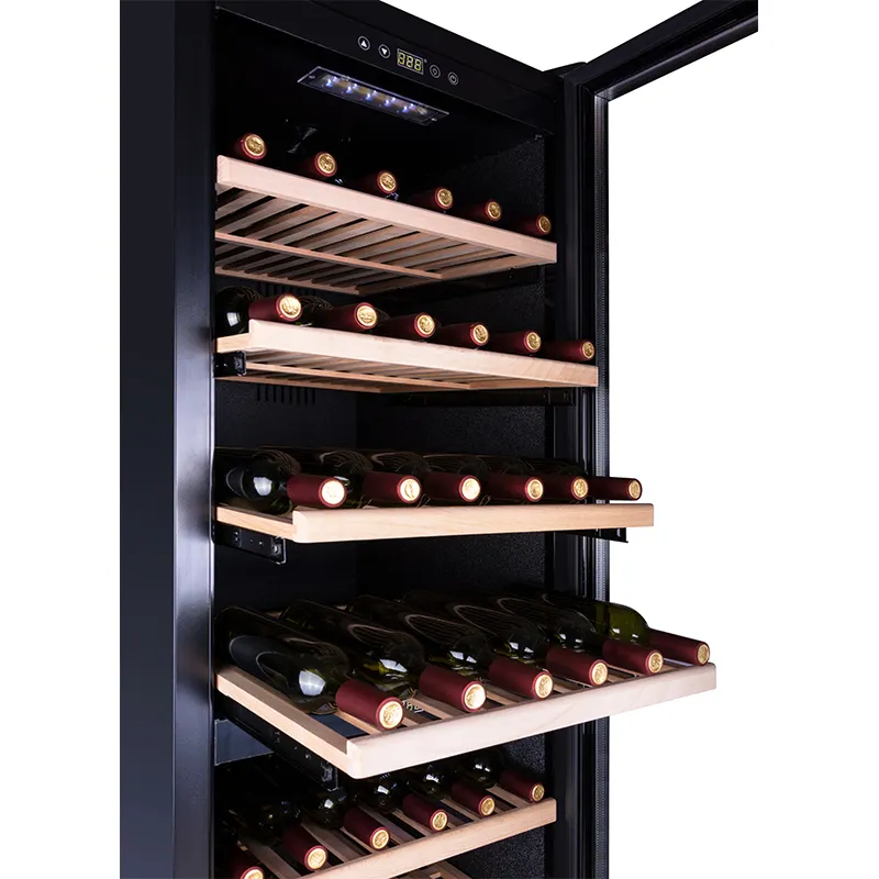 Venda por atacado de 180 garrafas de refrigerador de vinho com faixa de luz LED de zona dupla para venda