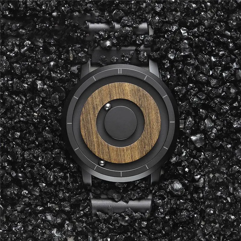 New Design Magnetic Ball De Madeira Dial Moda Quartz Watch Simples Men's Watch Luxus Uhr Stainless Steel Relógio De Pulso Orologio Uomo