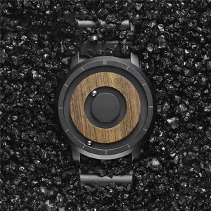 New Design Magnetic Ball Wooden Dial Fashion Quartz Watch Simple Men's Watch Luxus Uhr Stainless Steel Wristwatch Orologio Uomo