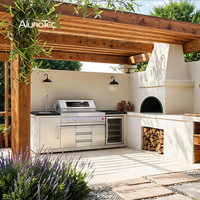 Cuisine extérieure AlunoTec, ensemble barbecue complet en acier inoxydable, îlot autoportant, comptoir avec revêtement en pierre