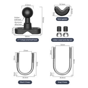 Soporte de aluminio para manillar de moto con cabeza de bola en U para teléfonos y cámaras VIN-BC-1U-1 - Product Image 3