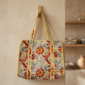 Bolsos de Mano Acolchados de Algodón con Estampado a Mano, Estilo Campestre Francés, Gran Capacidad, Hechos a Mano - Product Image 3