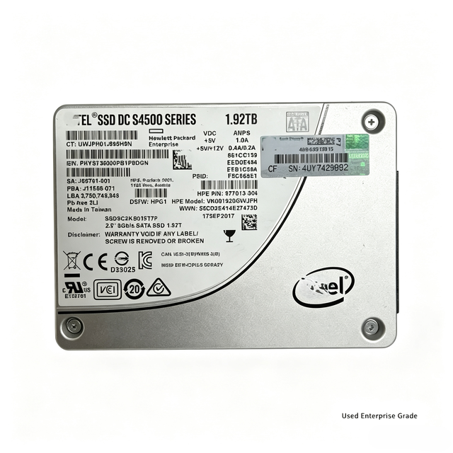 Enterprise Solid State Drive 1.92TB 2.5" SATA SSD, Used Original Pulled, Fully Tested for Large Capacity Storage