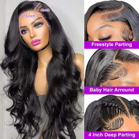 Perruques Frontales en Cheveux Humains Naturels Sans Colle 13*4, Cheveux Brésiliens Bruts, Onde Corporelle Pré-Épilée, Perruques Frontales HD en Dentelle pour Femmes Noires