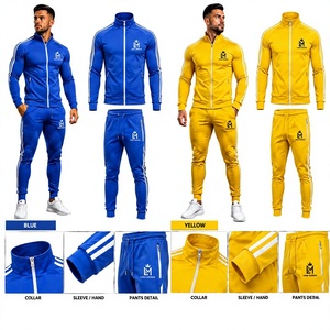 LONG MISSION INDUSTRY Chándal Azul y Amarillo para Hombre, Manga Larga, con Cremallera y Capucha, Estilo Deportivo de Invierno, Bolsillos Laterales, Color Sólido - Product Image 2