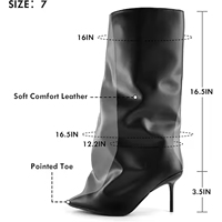 Bottes à talons noires personnalisées pour femme, style festival, mi-mollet, à bout pointu, hauteur genou, pour femmes et dames