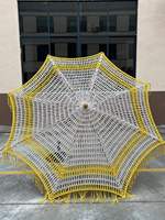 Parasol d'extérieur en corde de coton tissé à la main LS avec pompon décoratif en macramé, parasol de patio et de soleil, parasol de plage tropical