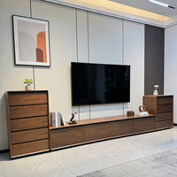 Ensemble de meuble TV et table basse en noyer massif, design moderne et personnalisable, gain de place, style nordique et japonais minimaliste, pour salon