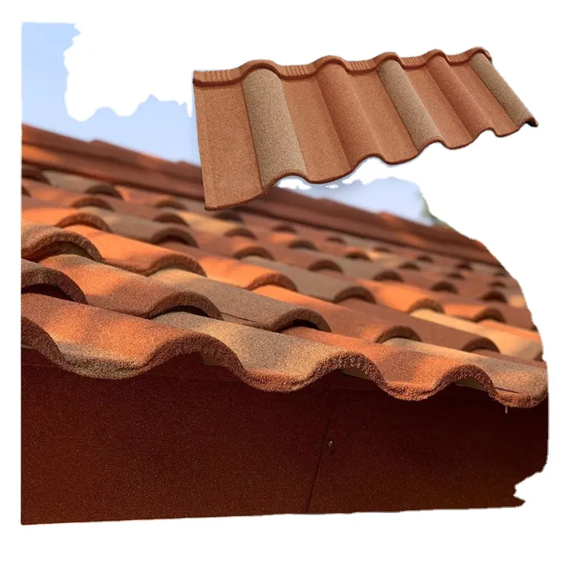 Service unique Garantie de 50 ans au four galvanisé Tuile de toiture en acier revêtu de pierre Tuile milano pour toiture Tuiles de revêtement en pierre