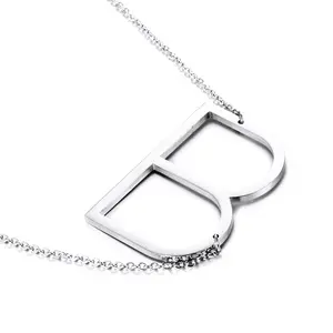 26 letter Custom stainless steel necklace for Women Alphabet necklace initials pendant Thick Silver Chains Clasp women jewelry