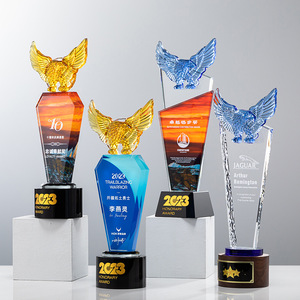 Crystal <b>Trophy</b> With Eagle Top Laser <b>Engraved</b> Uv Printing Various Sizes Durable Business Gift For Company Awards - Product Image 1