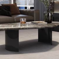 Table basse italienne minimaliste irrégulière, plateau en marbre brun Venise naturel, pieds en métal, meubles de salon
