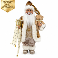 45cm 17,72 Zoll Champagner-Gold Pailletten Weihnachtsmann-Figur mit Teddybär Geschenkschriftrolle Fabrik Großhandel Weihnachtsdekoration