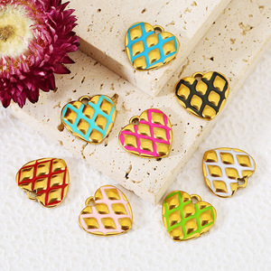 Stainless Steel Checkerboard Heart Pendant DIY Jewelry Accessory for Necklace <b>Bracelet</b> 495 - Product Image 1