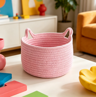 Grand panier de rangement ovale en corde de coton fait main, pliable, écologique, moderne, de haute qualité, personnalisable, avec motif oreilles de chat de dessin animé