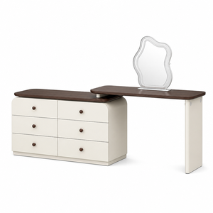 Coiffeuse moderne en acajou réglable avec miroir éclairé, 6 tiroirs, blanc crème, ensemble de bureau de maquillage avec rangement pour chambre et salle à manger - Product Image 1