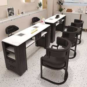 Ensemble table et chaise de manucure doré, simple et moderne, en marbre, double niveau, pour salon de manucure, table de manucure individuelle et double - Product Image 1