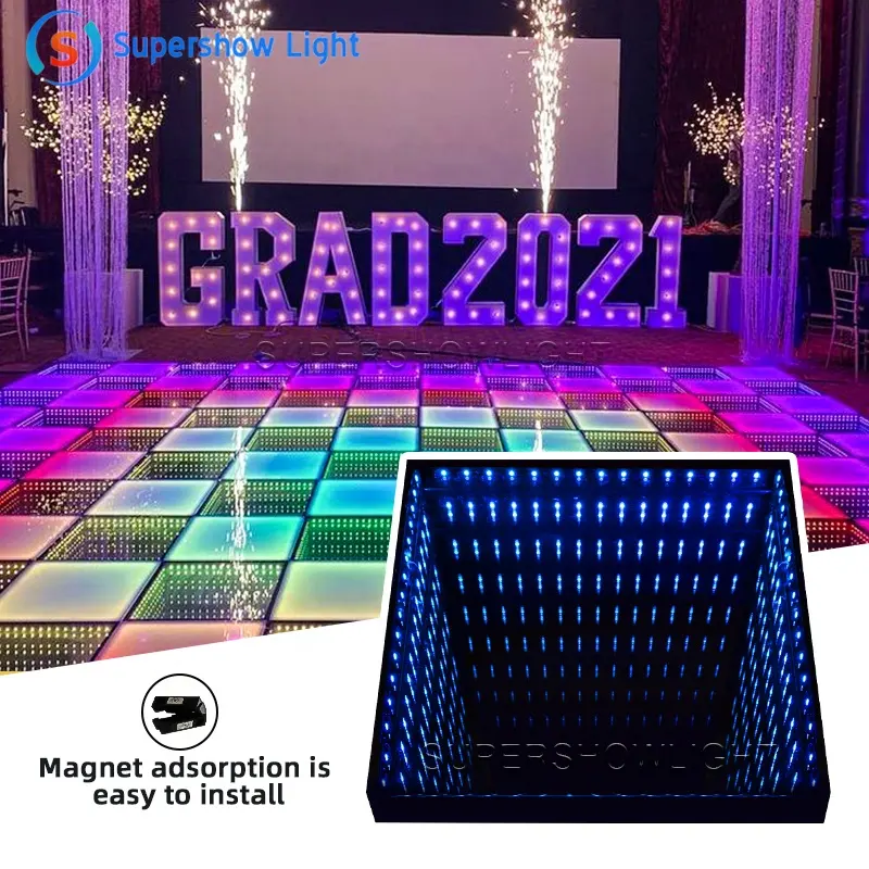 3d Infinity Mirror Led Dance Floor Magnetic Tiles Glass Panel Dmx Night Club Led Dance Floor Wedding Party Mat Stage Light