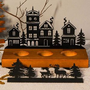 Lanterne en bois découpée en 3D pour bougie chauffe-plat, décor de table de Noël, style village de Noël - Product Image 4