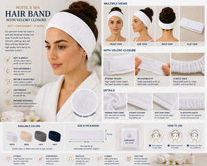 Commercial Spa Facial <b>Headband</b> Wholesale Adjustable Velcro <b>Elastic</b> Terry Cotton Hair Band Bulk For Skincare Beauty - Product Image 4