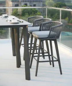 Nordique moderne hôtel extérieur Patio jardin Bistro tabouret meubles tissé corde aluminium haute Bar chaise salle à manger chaise aluminium luxe