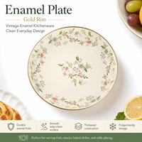 Gouden rand bloemmotief emaille serveerschaal, lichte bloemenprint afwerking voor fruit, snacks, desserts, thuisdineren, groothandel, OEM leverancier