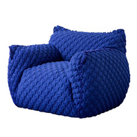 Fauteuil simple rectangulaire en similicuir italien de style nordique, rembourré en éponge, bleu, pour salon minimaliste, canapé paresseux en acier inoxydable