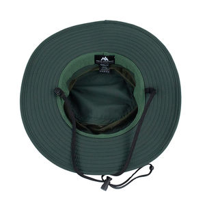 Venta al por mayor 100% de poliéster de viaje al aire libre sombreros de cubo Casual Gorra lisa verde oscuro Boonie sombrero de pesca de ala ancha Gorras de cuerda - Product Image 4