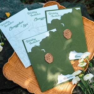 Invitation de <span class=keywords><strong>mariage</strong></span> vintage française personnalisée avec design en relief et autocollant de sceau de cire - Product Image 4