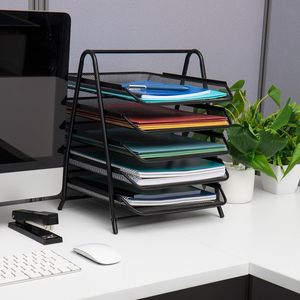 4-Tier Black Eco-friendly Metal Mesh Desk <b>Organizer</b> Document Tray Paper Sorter Rack <b>File</b> Holder Office Home School Magazine - Product Image 2