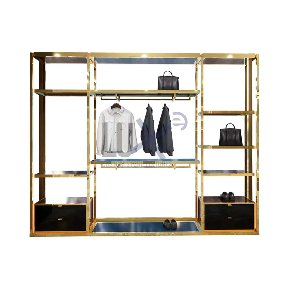 LUX Wood Classical Black Clothing Display Stand Rack Men Garment Suit Store Interior Free Design Furniture
