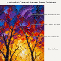 Peinture murale à la spatule aux couleurs vives de l'automne et du coucher de soleil, impression numérique sur toile, peinture acrylique pour salon