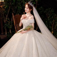 Robe de mariée de luxe à épaules dénudées, style robe de bal, scintillante, avec traîne cathédrale et sequins royaux, Vestidos De Novia