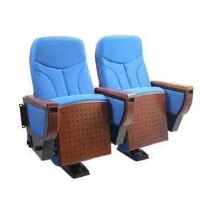 Silla de Auditorio Hechuang HC_P505FDJ Azul Tapizada con Reposabrazos de Madera y Bandeja Plegable para Teatro y Sala de Conferencias - Product Image 3