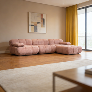 Canapé modulaire de luxe européen en velours rose lavande, modules compressés en forme de bulle, rangement facile, gain de place - Product Image 1