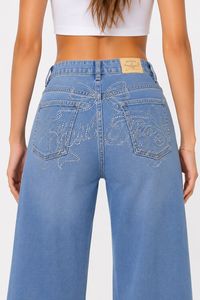 Jeans in denim lavato a vita alta a gamba larga, vestibilità ampia, lunghi, casual da donna, blu - Product Image 3