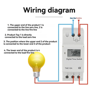 Minuteur programmable numérique THC15A 220-240V 16A hebdomadaire sur rail DIN avec écran LCD, relais temporisé DC12V/24V/48V