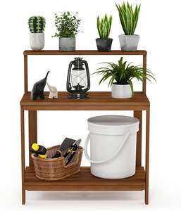 Étagère <span class=keywords><strong>de</strong></span> rangement ouverte à 3 niveaux en bois massif Table <span class=keywords><strong>de</strong></span> rempotage d'établi robuste pour pots <span class=keywords><strong>de</strong></span> fleurs et jardinières <span class=keywords><strong>de</strong></span> jardin extérieur - Product Image 4