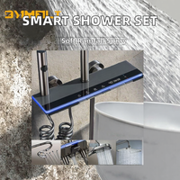 Ensemble de douche intelligent pour salle de bain avec affichage numérique, robinet intelligent chaud/froid, ensemble complet avec pommeau de douche à effet pluie doux, fixation murale en céramique