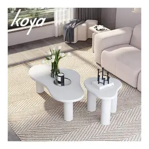 Mdf en forme de nuage style crème avec placage de bois de frêne Salon Petit appartement Table basse blanche irrégulière moderne simple