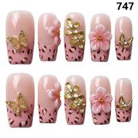 Uñas Postizas 3D Hechas a Mano, Estilo Francés, 10 Piezas, para Dedos, Modelo 221-225