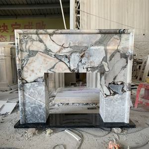 <span class=keywords><strong>Chimenea</strong></span> rústica travertino beige de <span class=keywords><strong>piedra</strong></span> natural Chimeneas de lujo envejecidas Diseño moderno con cristales expuestos - Product Image 5