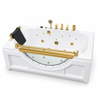 Baignoire de massage Whirlpool autoportante en acrylique avec panneau frontal en verre, robinet doré, douchette à main, pour salle de bain intérieure et hôtel