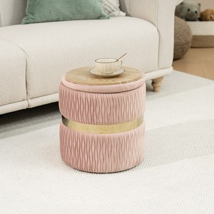 Taburete de <span class=keywords><strong>terciopelo</strong></span> personalizado Bailey, otomana suave <span class=keywords><strong>rosa</strong></span> con mechones, con almacenamiento, taburete redondo, <span class=keywords><strong>PUF</strong></span>, taburete otomano, silla, pie para dormitorio - Product Image 2