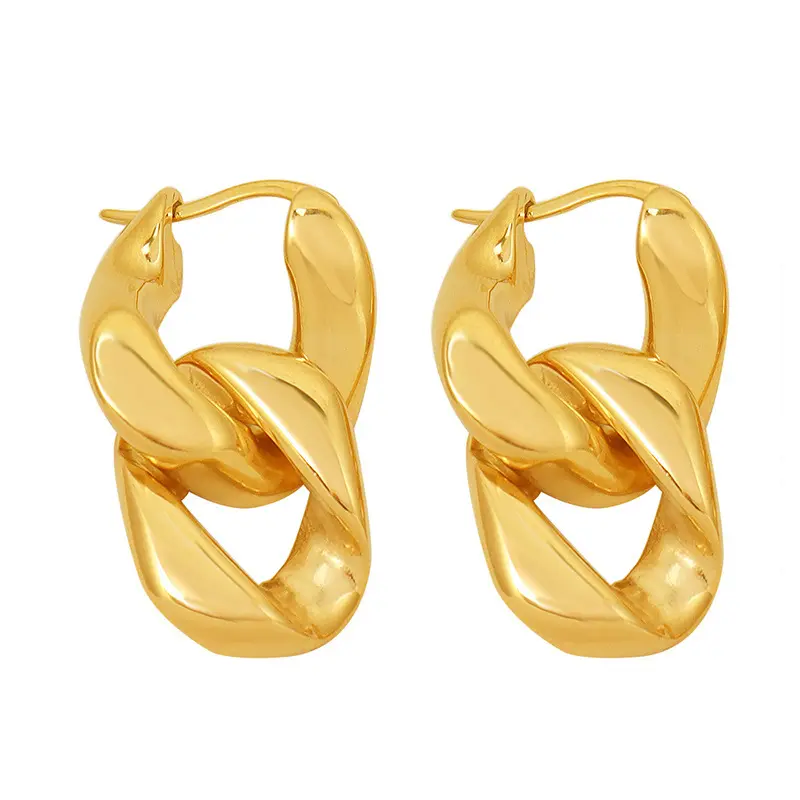 ladies earrings jewelry exaggerated gold 18k plated double ring earring stainless steel jewelry